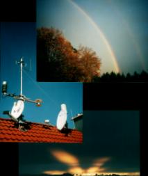 Foto Wetterstation, Foto Regenbogen und Foto Sonnenstrahlen nach Sonnenuntergang